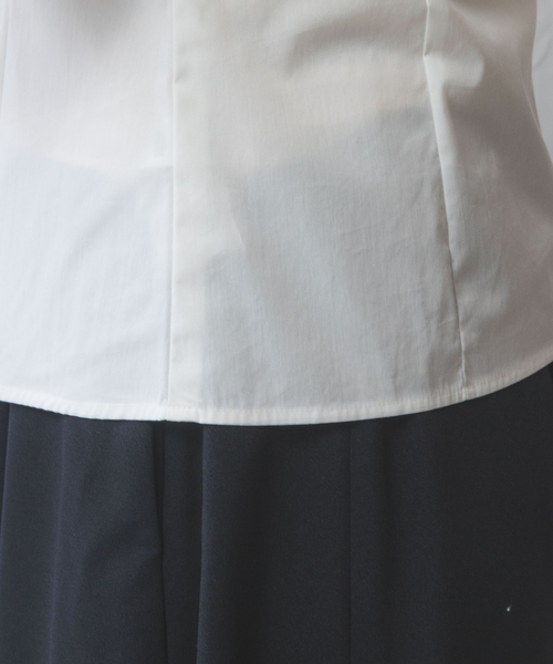 NARACAMICIE（ナラカミーチェ）の「【NARACAMICIE】2重スタンドフリルブロード長袖ブラウス（シャツ/ブラウス・レディース・ネイビー/ホワイト・S/M/L/XL）」の12枚目の写真