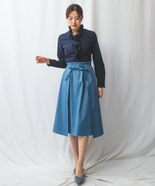 NARACAMICIE（ナラカミーチェ）の「【NARACAMICIE】2重スタンドフリルブロード長袖ブラウス（シャツ/ブラウス・レディース・ネイビー/ホワイト・S/M/L/XL）」の13枚目の写真