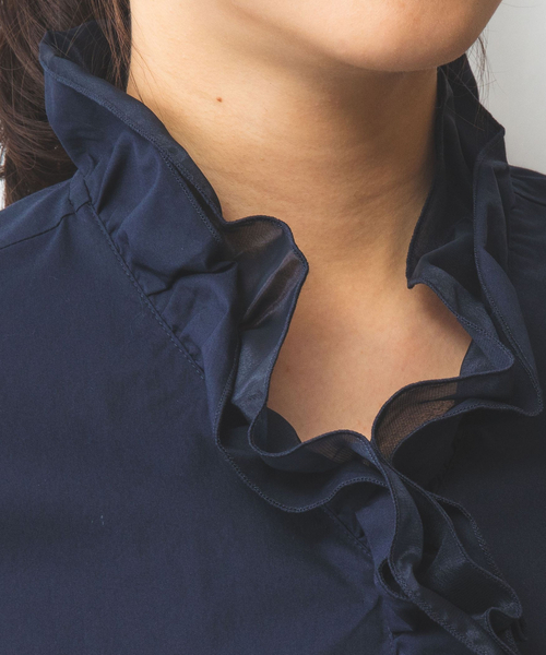 NARACAMICIE（ナラカミーチェ）の「【NARACAMICIE】2重スタンドフリルブロード長袖ブラウス（シャツ/ブラウス・レディース・ネイビー/ホワイト・S/M/L/XL）」の16枚目の写真