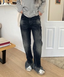 切開スリムデニムパンツ