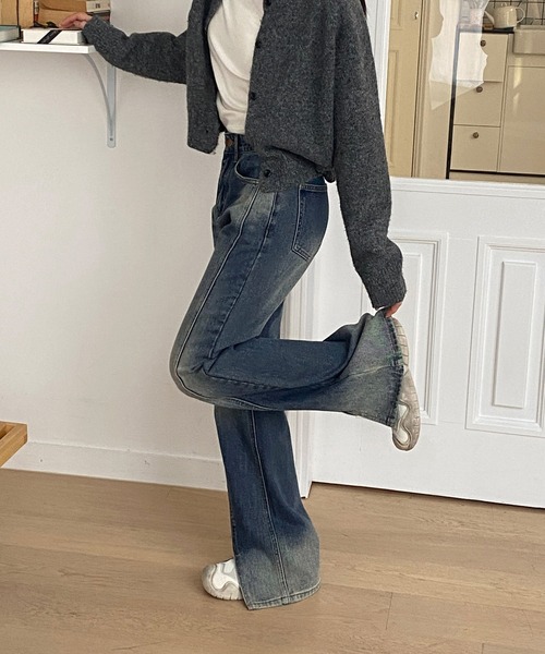 by muni:r（バイ ムニール）の「切開スリムデニムパンツ（デニムパンツ・レディース・ブルー/ダークブルー・SMALL/MEDIUM）」の5枚目の写真