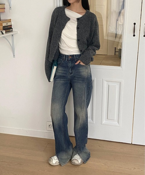by muni:r（バイ ムニール）の「切開スリムデニムパンツ（デニムパンツ・レディース・ブルー/ダークブルー・SMALL/MEDIUM）」の6枚目の写真