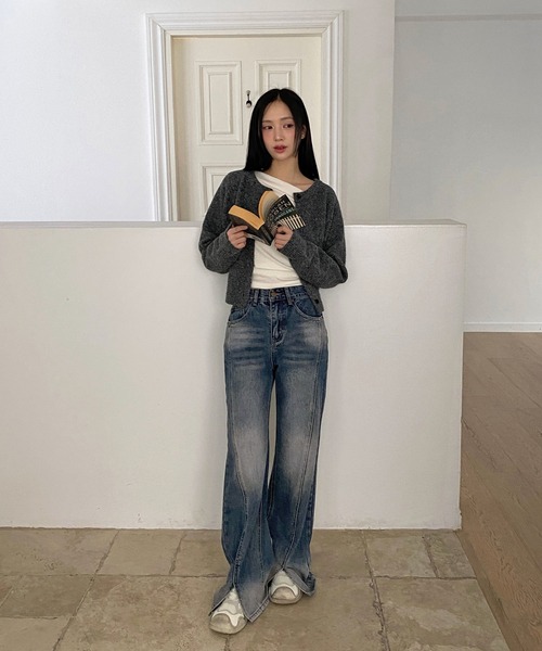 by muni:r（バイ ムニール）の「切開スリムデニムパンツ（デニムパンツ・レディース・ブルー/ダークブルー・SMALL/MEDIUM）」の10枚目の写真