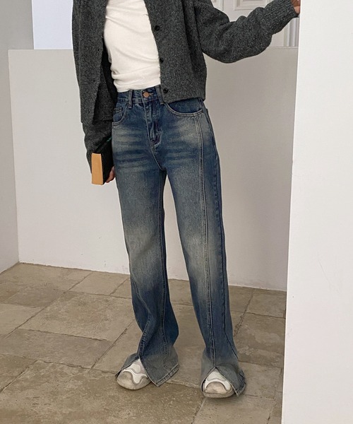 by muni:r（バイ ムニール）の「切開スリムデニムパンツ（デニムパンツ・レディース・ブルー/ダークブルー・SMALL/MEDIUM）」の12枚目の写真