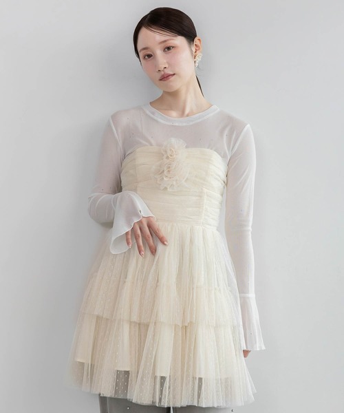RANDA Balletcore Collectionシャーリングミニワンピース RANDA｜【Balletcore Collection】シャーリングミニワンピース