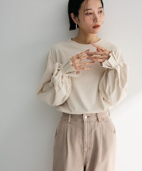 Sugar spoon(シュガースプーン)の「・SUGAR SPOON タックスリーブロンTEE(Tシャツ/カットソー・レディース・オフホワイト/ブラック/アイボリー/グレイッシュベージュ/ピンク/グリーン・FREE)」の17枚目の写真