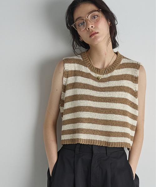 ノースリーブボーダークロップドニットPO（ニット/セーター）｜THE YOn
