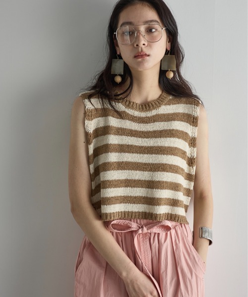 ノースリーブボーダークロップドニットPO（ニット/セーター）｜THE YOn