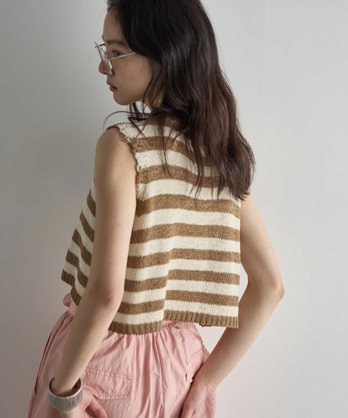 ノースリーブボーダークロップドニットPO（ニット/セーター）｜THE YOn