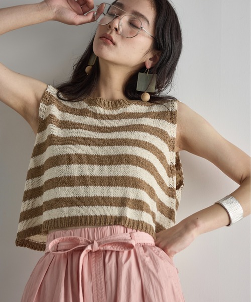 ノースリーブボーダークロップドニットPO（ニット/セーター）｜THE YOn