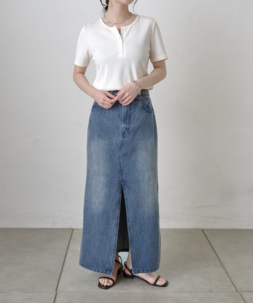 COLONY 2139（コロニートゥーワンスリーナイン）の「ヘンリーネックテレコハーフスリーブTシャツ（Tシャツ/カットソー・レディース・グレー/オフホワイト/ブラック・FREE）」の20枚目の写真