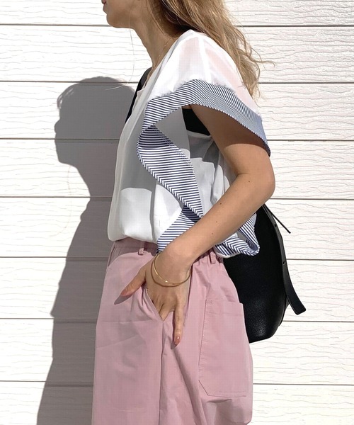 Q(キュー)の「ウェーブシフォンブラウス(シャツ/ブラウス・レディース・ホワイト/ネイビー・MEDIUM)」の17枚目の写真