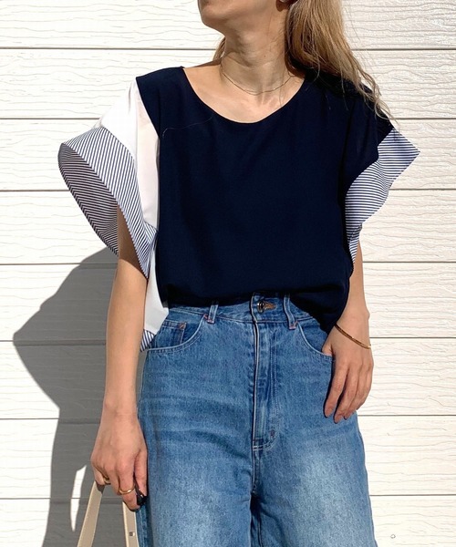 Q(キュー)の「ウェーブシフォンブラウス(シャツ/ブラウス・レディース・ホワイト/ネイビー・MEDIUM)」の19枚目の写真