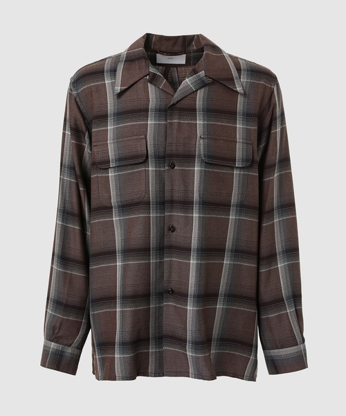 トップス Brushed Ombre Plaid Open Collar Shirt セール】OMBRE PLAID OPEN COLLAR SHIRTS（シャツ/ブラウス