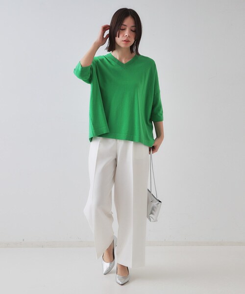 OPAQUE.CLIP（オペークドットクリップ）の「ストレッチタックワイドパンツ【洗濯機洗い可】（その他パンツ・レディース・ホワイト/ブラック・42/40/38）」の7枚目の写真