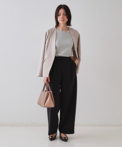 OPAQUE.CLIP（オペークドットクリップ）の「ストレッチタックワイドパンツ【洗濯機洗い可】（その他パンツ・レディース・ホワイト/ブラック・42/40/38）」の10枚目の写真