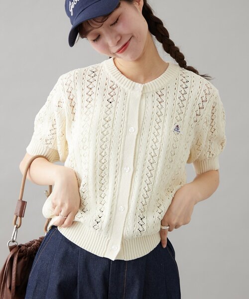 GEVACO（ゲバコ）の「【GEVACO】透かし編み半袖カーディガン（カーディガン/ボレロ・レディース・ブルー/アイボリー/ネイビー/レッド・ONE SIZE）」の7枚目の写真