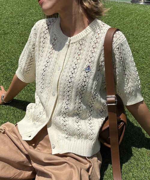 GEVACO（ゲバコ）の「【GEVACO】透かし編み半袖カーディガン（カーディガン/ボレロ・レディース・ブルー/アイボリー/ネイビー/レッド・ONE SIZE）」の15枚目の写真