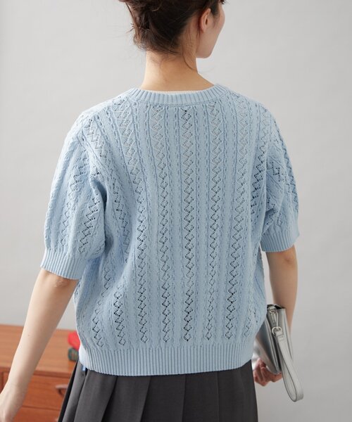 GEVACO（ゲバコ）の「【GEVACO】透かし編み半袖カーディガン（カーディガン/ボレロ・レディース・ブルー/アイボリー/ネイビー/レッド・ONE SIZE）」の20枚目の写真