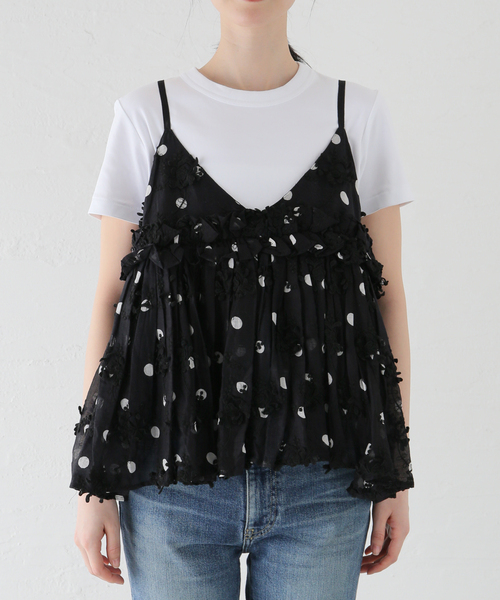 追加》crinkle crinkle crinkle 3D embroidery dot camisole CC-2509