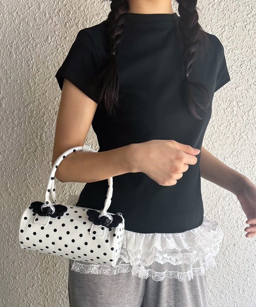 SPINNS（スピンズ）の「ドラム型ショルダーバッグ/ハンドバッグ/ドット/ウィッシュコア（ショルダーバッグ・レディース・ホワイト/ブラック・ONESIZE）」の3枚目の写真