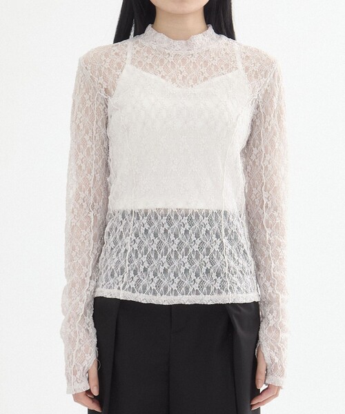 UNITED TOKYO（ユナイテッドトウキョウ）の「【残りわずか！】パネルレースシアープルオーバー｜ウォッシャブル/オケージョン/シアートップス/ロンT/レイヤード/春服（Tシャツ/カットソー・レディース・アイボリー/ブラック・FREE）」の13枚目の写真