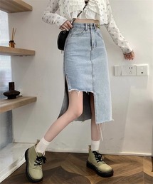 アシンメトリースリットデニムスカート