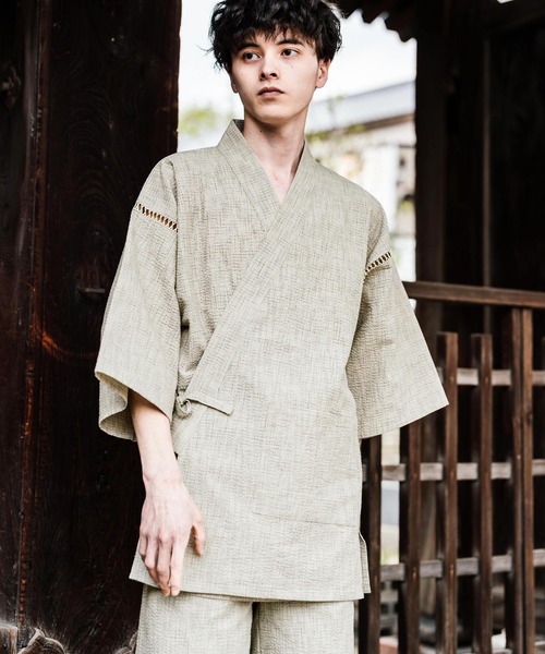 Rocky Monroe(ロッキーモンロー)の「しじら織り甚平 上下セット 無地/ストライプ(浴衣・メンズ・ブラック/ネイビー/グレー/ホワイト/ブラック系1/ネイビー系1・M/L/XL)」の12枚目の写真