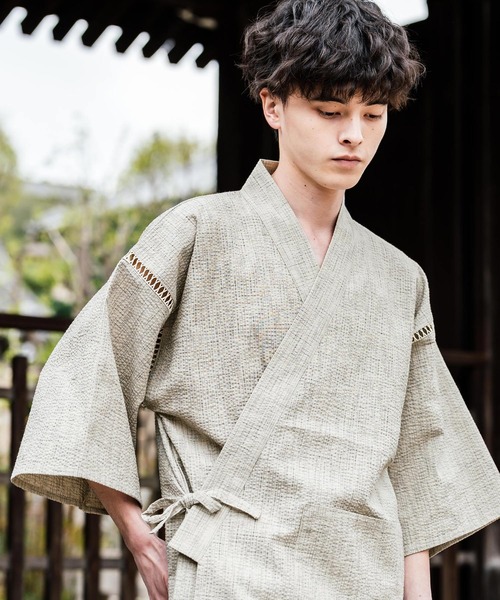 Rocky Monroe(ロッキーモンロー)の「しじら織り甚平 上下セット 無地/ストライプ(浴衣・メンズ・ブラック/ネイビー/グレー/ホワイト/ブラック系1/ネイビー系1・M/L/XL)」の11枚目の写真