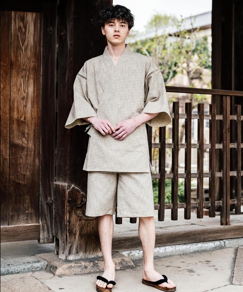 Rocky Monroe(ロッキーモンロー)の「しじら織り甚平 上下セット 無地/ストライプ(浴衣・メンズ・ブラック/ネイビー/グレー/ホワイト/ブラック系1/ネイビー系1・M/L/XL)」の10枚目の写真