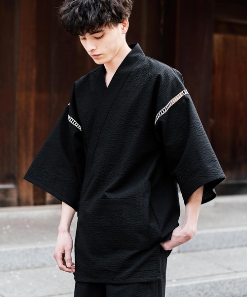 Rocky Monroe(ロッキーモンロー)の「しじら織り甚平 上下セット 無地/ストライプ(浴衣・メンズ・ブラック/ネイビー/グレー/ホワイト/ブラック系1/ネイビー系1・M/L/XL)」の8枚目の写真