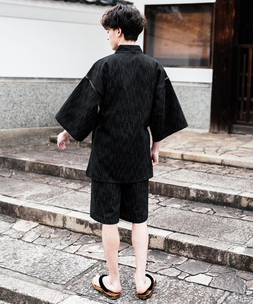 Rocky Monroe(ロッキーモンロー)の「しじら織り甚平 上下セット 無地/ストライプ(浴衣・メンズ・ブラック/ネイビー/グレー/ホワイト/ブラック系1/ネイビー系1・M/L/XL)」の22枚目の写真