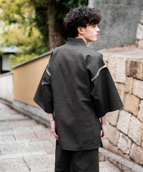 Rocky Monroe(ロッキーモンロー)の「しじら織り甚平 上下セット 無地/ストライプ(浴衣・メンズ・ブラック/ネイビー/グレー/ホワイト/ブラック系1/ネイビー系1・M/L/XL)」の19枚目の写真