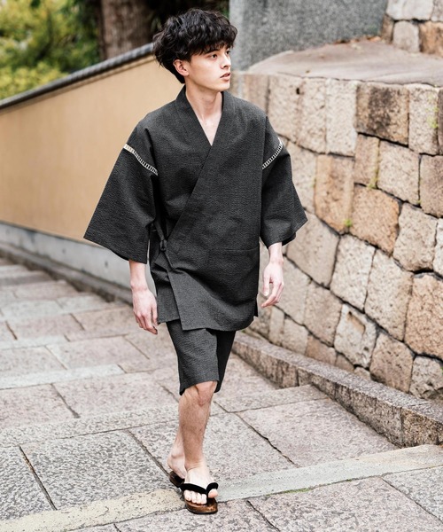 Rocky Monroe(ロッキーモンロー)の「しじら織り甚平 上下セット 無地/ストライプ(浴衣・メンズ・ブラック/ネイビー/グレー/ホワイト/ブラック系1/ネイビー系1・M/L/XL)」の18枚目の写真