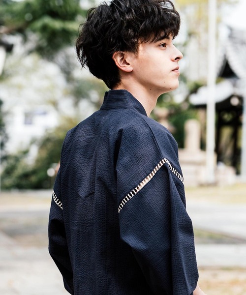 Rocky Monroe(ロッキーモンロー)の「しじら織り甚平 上下セット 無地/ストライプ(浴衣・メンズ・ブラック/ネイビー/グレー/ホワイト/ブラック系1/ネイビー系1・M/L/XL)」の15枚目の写真