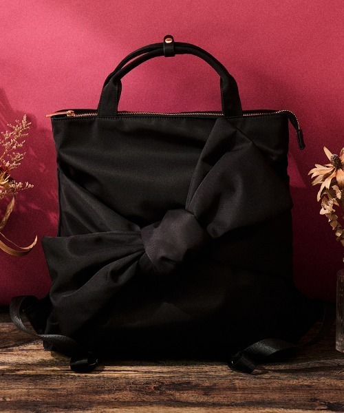 週末sale【完売】JENNE ドットリボン付きブラックリュック 2WAYリボンリュック（バックパック/リュック）｜JENNE