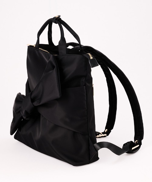 週末sale【完売】JENNE ドットリボン付きブラックリュック 2WAYリボンリュック（バックパック/リュック）｜JENNE