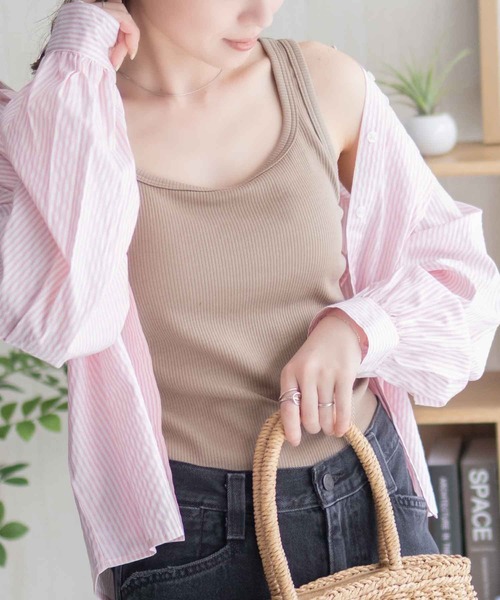 セール】NAVY カップ付きリブスクエアタンク【抗菌防臭 ドライ加工