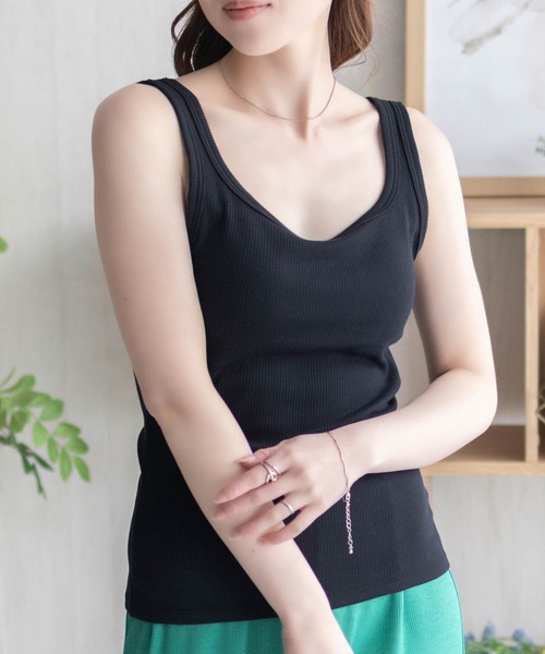 NAVY(ネイビー)の「NAVY カップ付きリブスクエアタンク【抗菌防臭 ドライ加工】(タンクトップ・レディース・ホワイト/ブラック/ブラウン・L/M/S)」の12枚目の写真