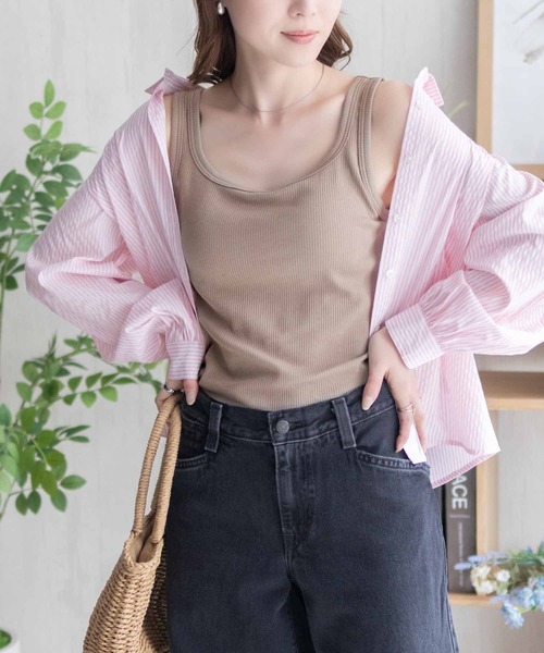 NAVY(ネイビー)の「NAVY カップ付きリブスクエアタンク【抗菌防臭 ドライ加工】(タンクトップ・レディース・ホワイト/ブラック/ブラウン・L/M/S)」の19枚目の写真