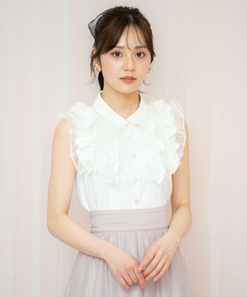 WILLSELECTION（ウィルセレクション）の「チュールフリルブラウス（シャツ/ブラウス・レディース・オフホワイト/ブラック系その他/サックスブルー・FREE）」の2枚目の写真