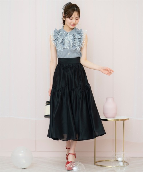 WILLSELECTION（ウィルセレクション）の「チュールフリルブラウス（シャツ/ブラウス・レディース・オフホワイト/ブラック系その他/サックスブルー・FREE）」の4枚目の写真