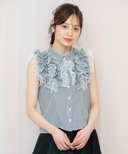 WILLSELECTION（ウィルセレクション）の「チュールフリルブラウス（シャツ/ブラウス・レディース・オフホワイト/ブラック系その他/サックスブルー・FREE）」の5枚目の写真