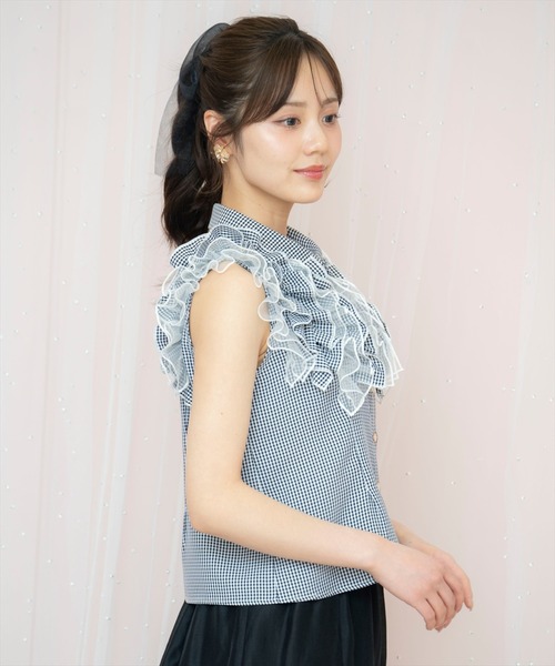 WILLSELECTION（ウィルセレクション）の「チュールフリルブラウス（シャツ/ブラウス・レディース・オフホワイト/ブラック系その他/サックスブルー・FREE）」の6枚目の写真