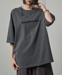 【Alfred Alex】ヴィンテージ加工ピグメントハンドステッチロゴ刺繍Tシャツ