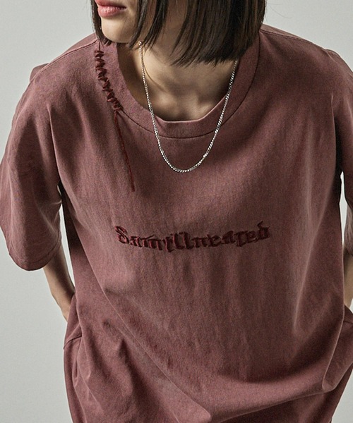 Alfred Alex】ヴィンテージ加工ピグメントハンドステッチロゴ刺繍T