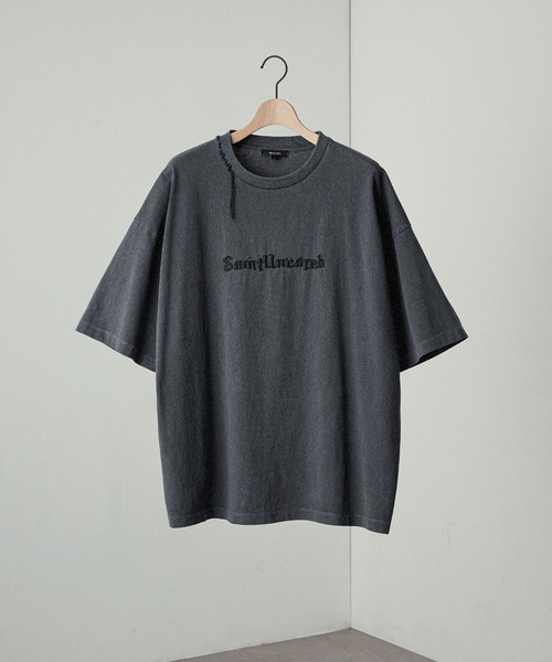 Alfred Alex】ヴィンテージ加工ピグメントハンドステッチロゴ刺繍T