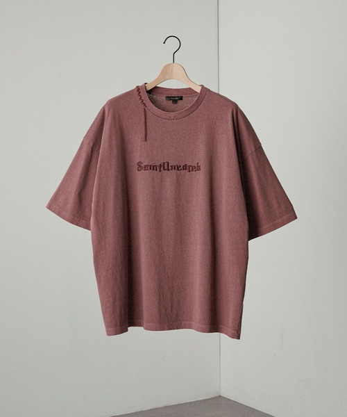 Alfred Alex】ヴィンテージ加工ピグメントハンドステッチロゴ刺繍T