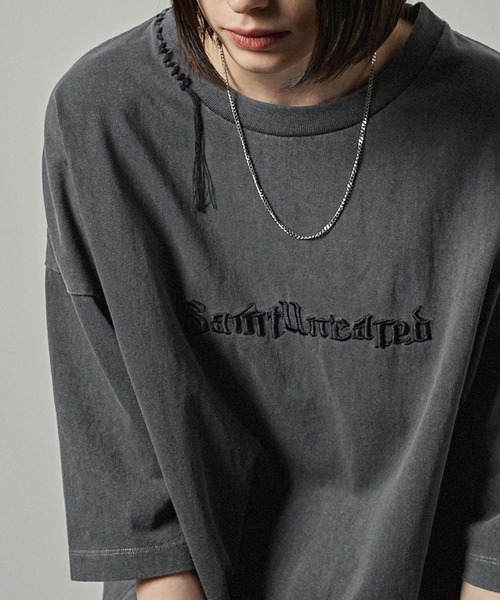 Alfred Alex】ヴィンテージ加工ピグメントハンドステッチロゴ刺繍T