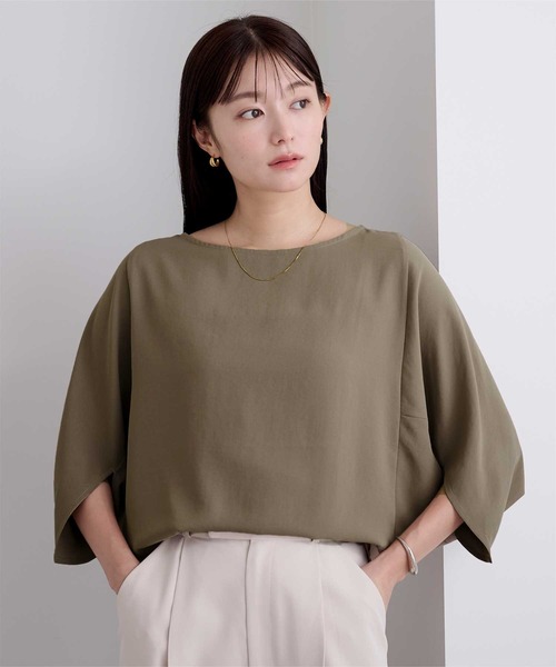 UR'S(ユアーズ)の「デザインドルマンスリーブリラックストップス(Tシャツ/カットソー・レディース・アイボリー/グレイッシュベージュ/チャコール・L/M/S)」の3枚目の写真